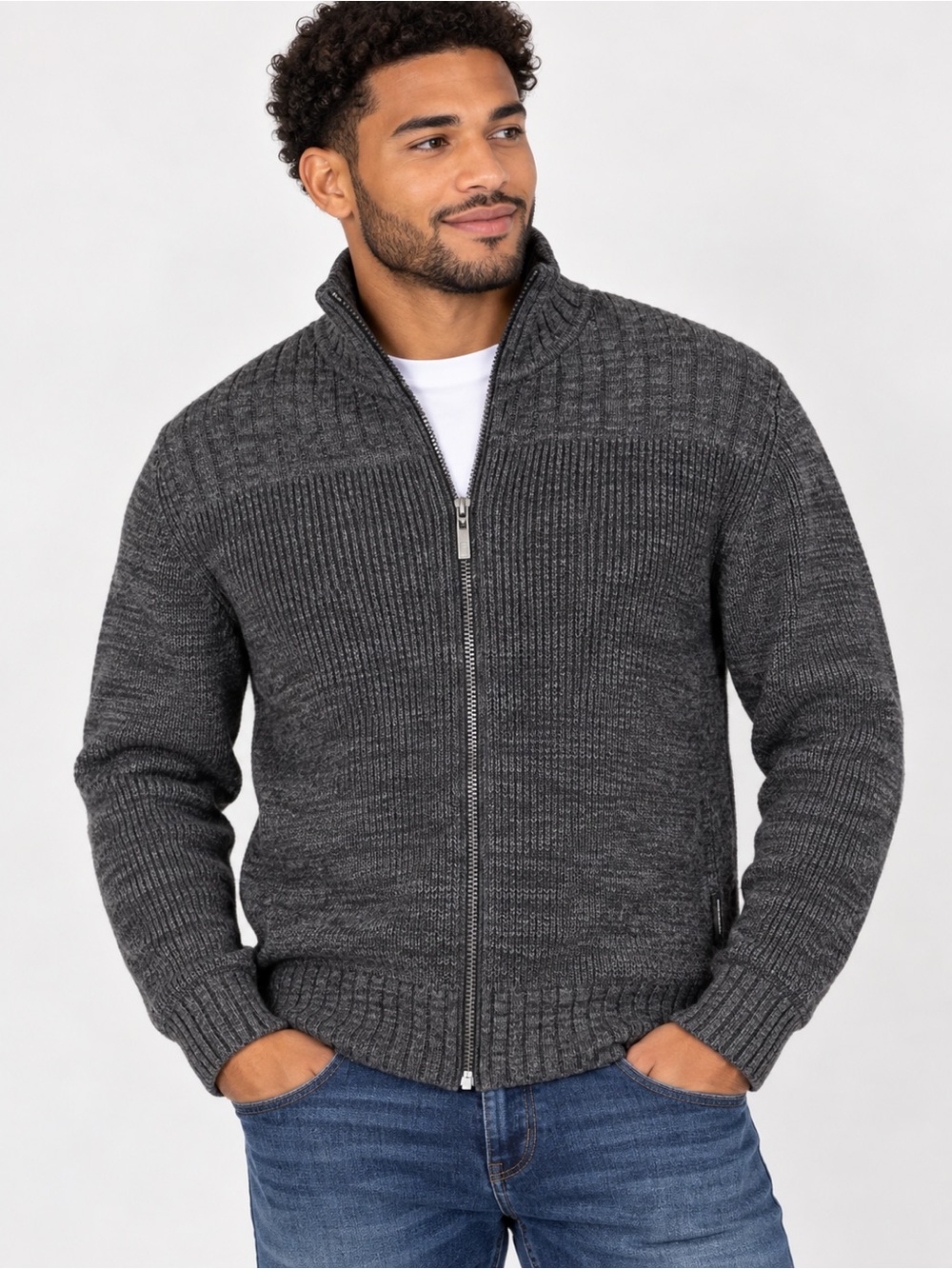 Calvin Klein Jeans Men’s Medium Charcoal Gray Full Zip Knit Sweater
